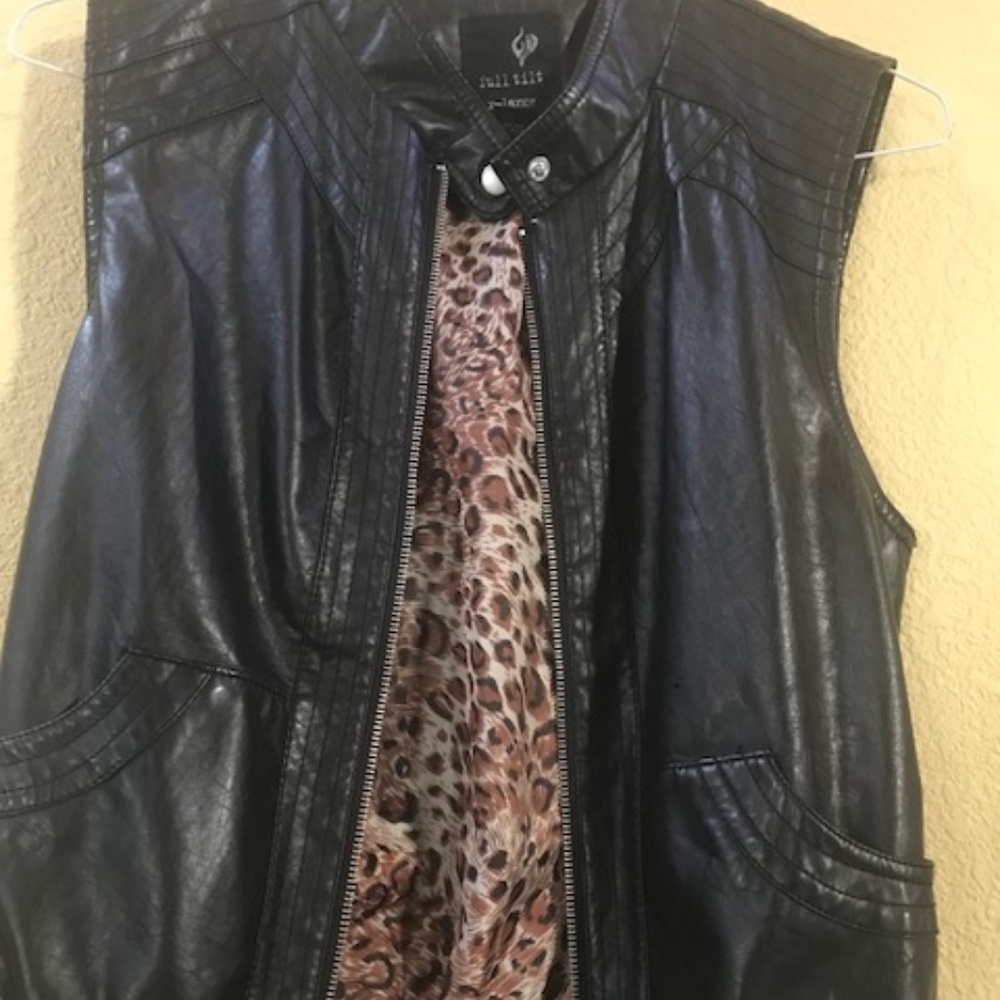 Black Pleather Leopard Vest